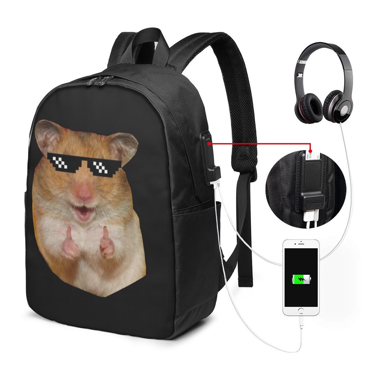 Women Bags Laptop - กระเป๋าเป้สะพายหลังลายหนูแฮมสเตอร์ตลกๆ กระเป๋าใส่โน้ตบุ๊ค กระเป๋าคอมพิวเตอร์ กระเป๋านักเรียน กระเป๋าสะพายไหล่สำหรับผู้ชายและผู้หญิง