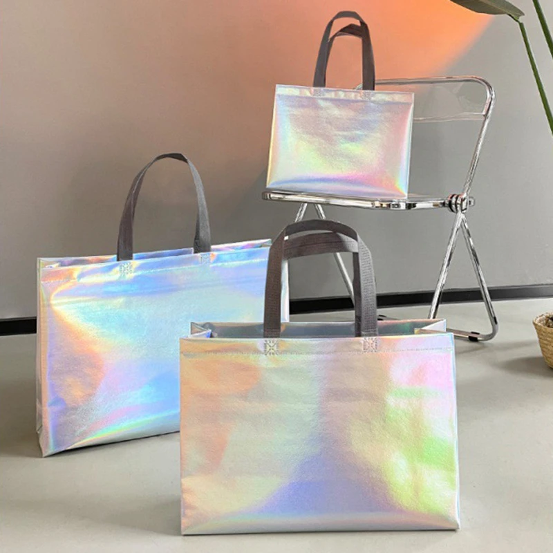 Women Bags For Eid - 10 ชิ้น/ล็อต กระเป๋าผ้าสปันบอนด์ลายเลเซอร์ สะพายไหล่ สำหรับช้อปปิ้ง ใส่ของได้เยอะ