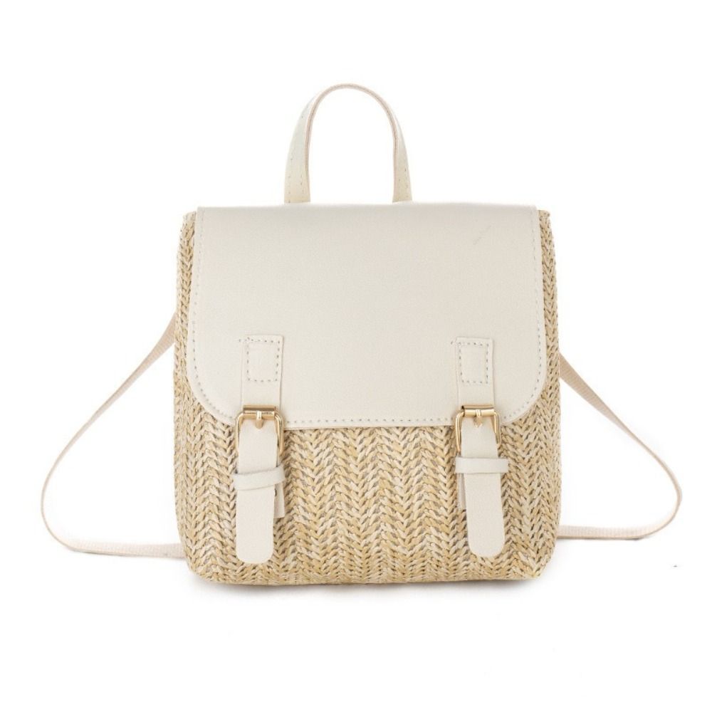 Woven Straw Bag - กระเป๋าอเนกประสงค์หนัง PU กระเป๋าเป้สะพายหลังฟางดีไซน์ย้อนยุคดูหรูหรากระเป๋าสะพายสไตล์วินเทจหรูหรากระเป๋าเป้สะพายหลังผู้หญิงแฟชั่น