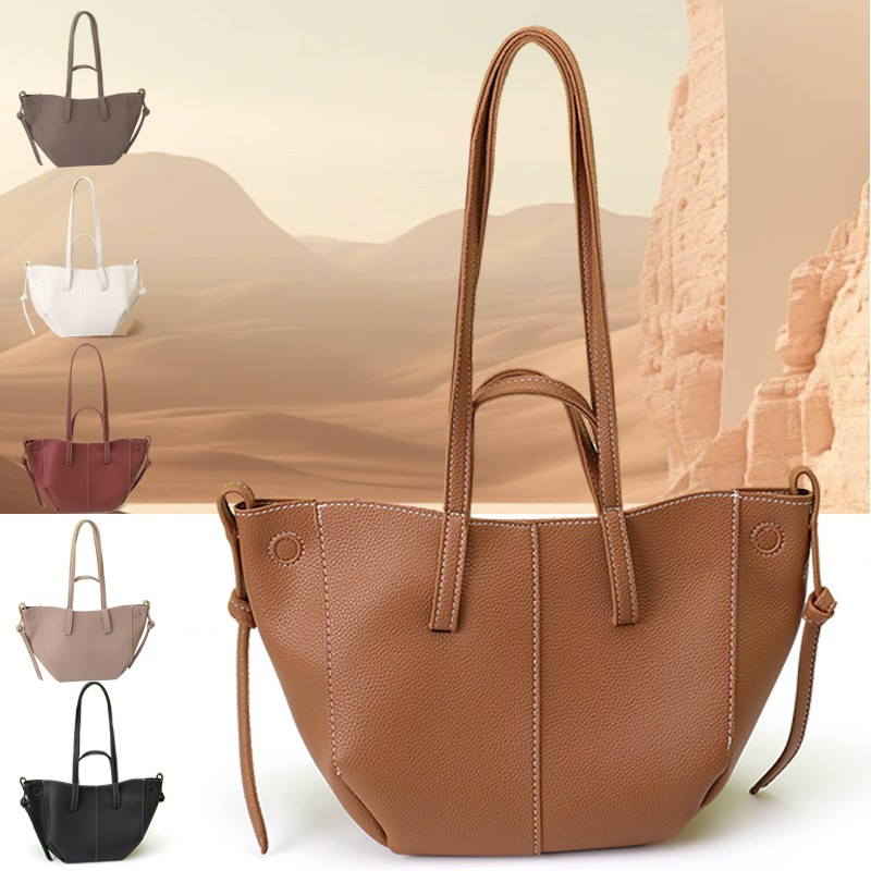 Top Handle Structured - กระเป๋าโท้ทดีไซน์ Brown Wing พร้อมการเย็บตะเข็บแบบตัดกัน หนังลายเม็ดทราย หูหิ้วด้านบน