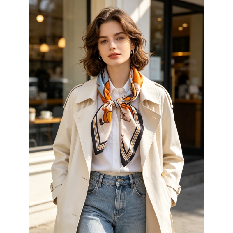 Women'S Retro Bags - ผ้าพันคอไหมมัลเบอร์รี่แท้ 100% ขนาด 70 ซม. ลายม้าสไตล์เรโทร