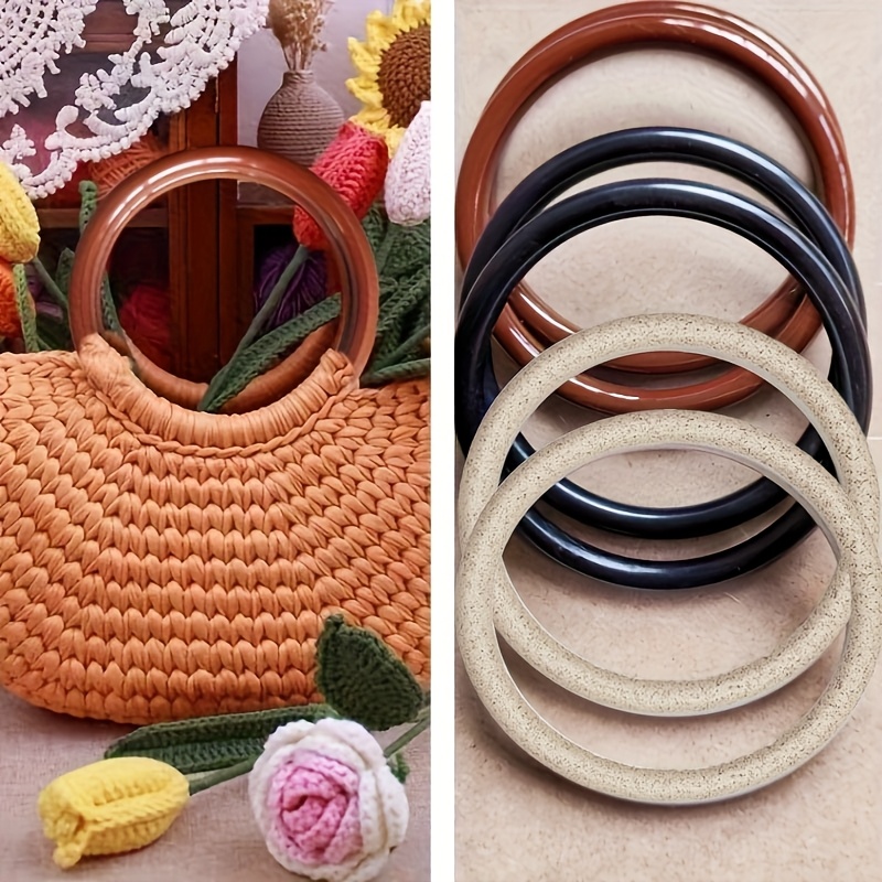 Circle Round Bag - ห่วงหิ้วกระเป๋าทรงกลมแบบแข็ง ทำจากพลาสติกเรซิ่น สำหรับเปลี่ยนหูหิ้วกระเป๋าถือ แบบวินเทจ ทรงกลม สไตล์ไม้ไผ่