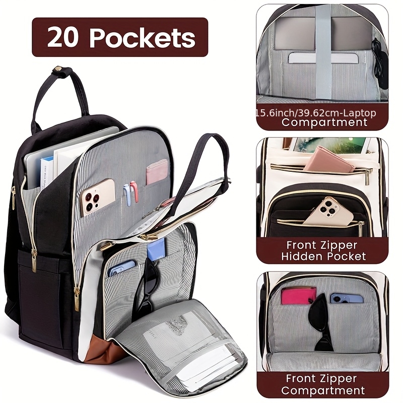 Women'S Bag - กระเป๋าเป้สะพายหลังสำหรับผู้หญิงแบบสองสี กันน้ำ น่ารัก เหมาะสำหรับเดินทางและทำงาน พร้อมซิปสีทอง ใส่โน้ตบุ๊คขนาด