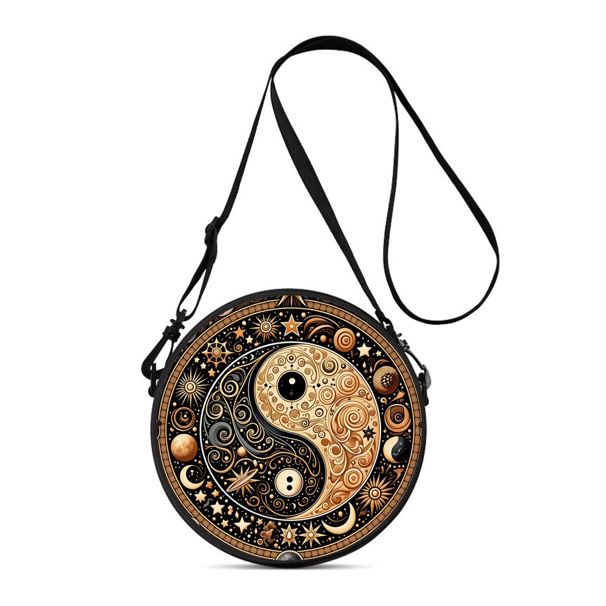 Circle Round Bag - กระเป๋าสะพายข้างทรงกลมลายแปดเหลี่ยมจัตุรัสสำหรับผู้หญิง กระเป๋าสะพายไหล่ทรงวงกลมสไตล์วินเทจ สายปรับได้ กระเป๋าเดินทาง กระเป๋าสะพายข้าง ของขวัญ