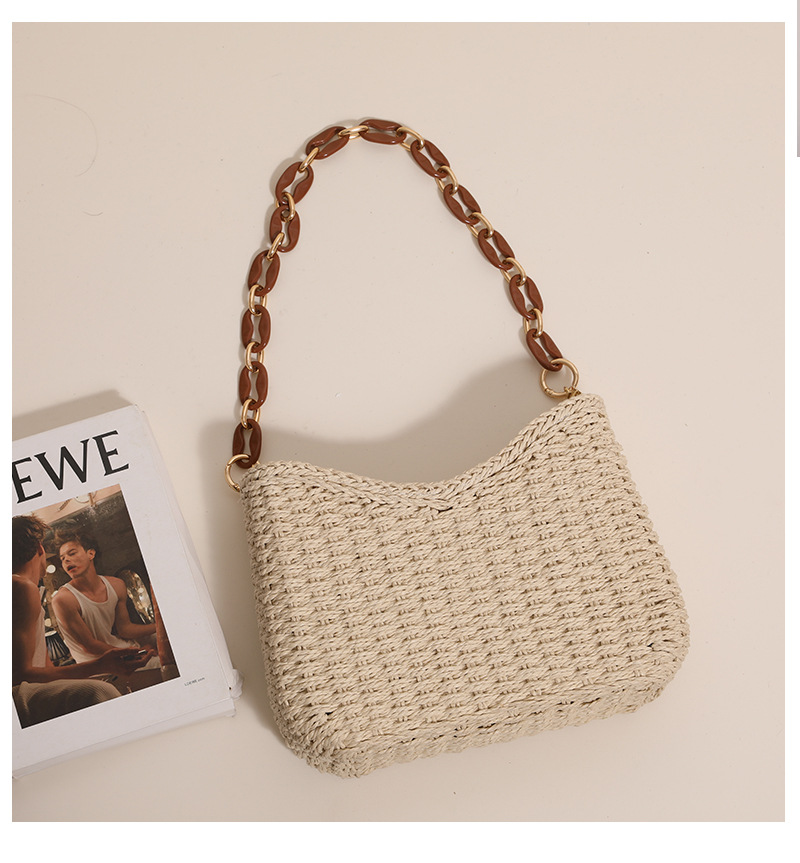 Woven Straw Bag - กระเป๋าสานจากฟางสำหรับผู้หญิง: กระเป๋าสะพายไหล่สีพื้นสำหรับวันพักผ่อนที่ชายหาด กระเป๋าโท้ทนุ่ม ทนทาน และจุของได้เยอะ