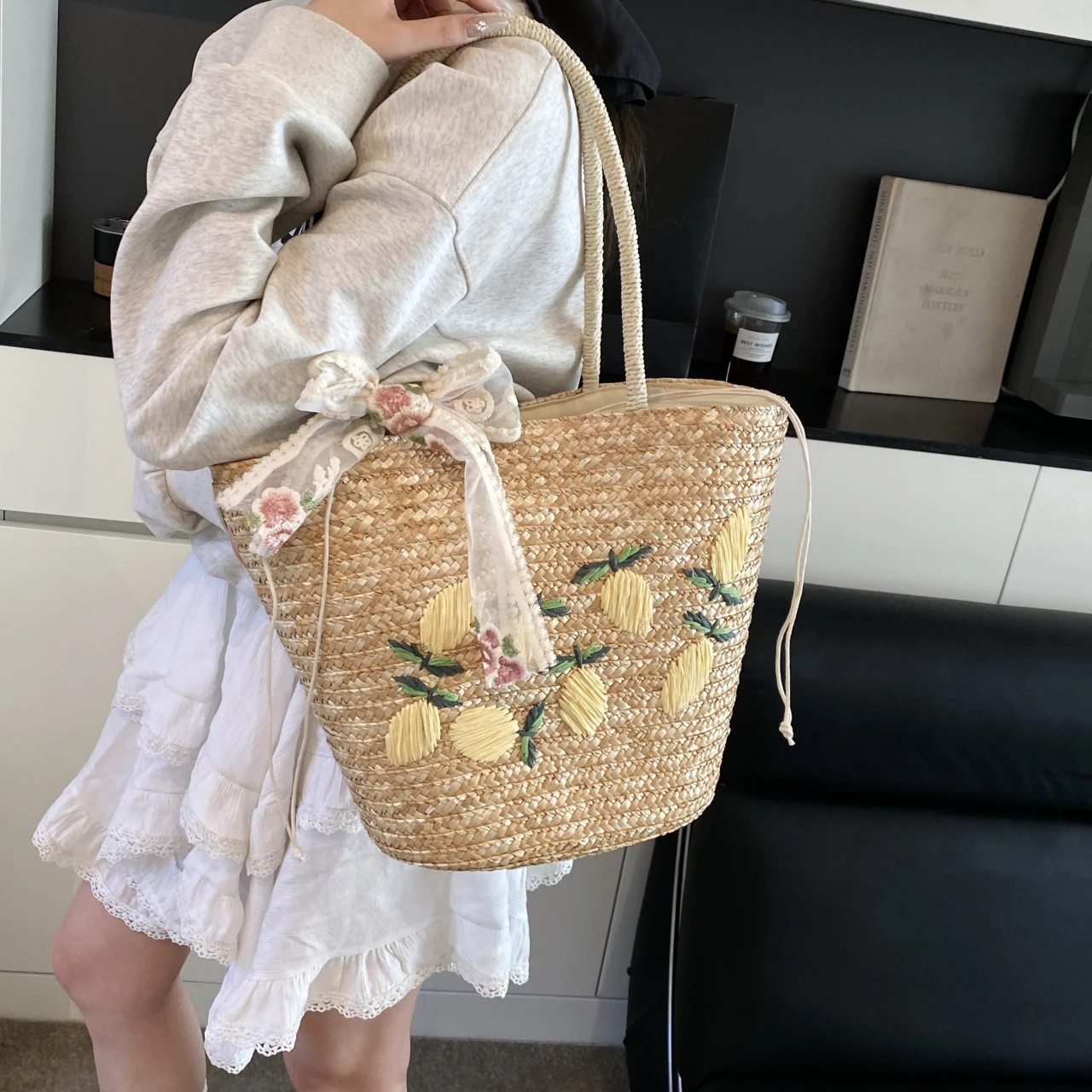 ขนาดใหญ่ความจุกระเป๋าสะพายชายห - Woven Straw Bag บทวิจารณ์และราคา
