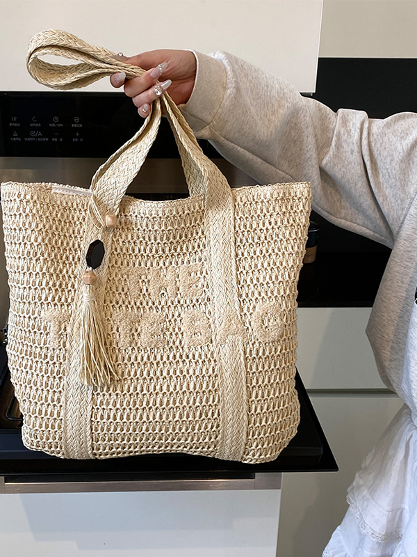กระเป๋าถือสานทรงโท้ทขนาดใหญ่สำ - Woven Straw Bag บทวิจารณ์และราคา